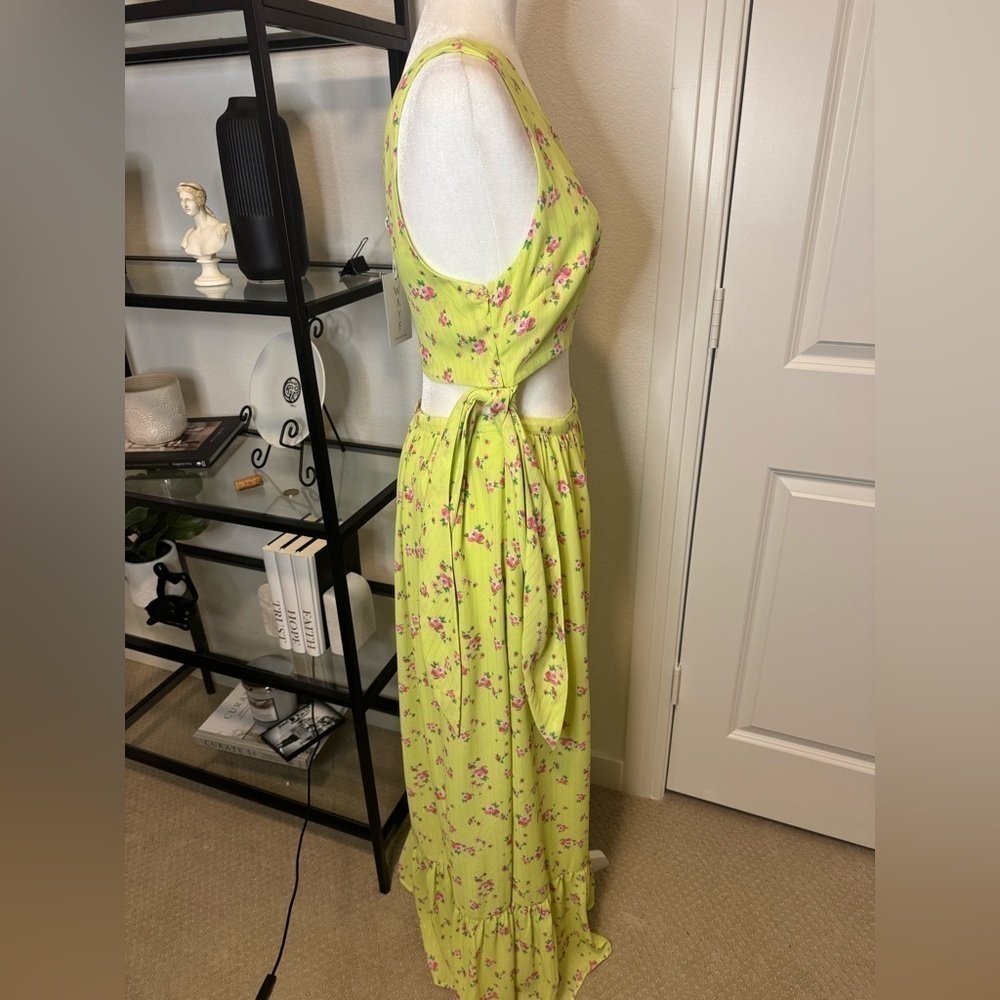 NWT WAYF DARLIN CUT-OUT FLORAL ONE SHOULDER MAXI DRESS LEMON DITSY PINK SIZE M - Picture 6 of 9